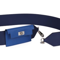 HERMÈS Bleu Saphir Swift Leather & Blue Zellige Epsom Leather Kelly Pocket Strap