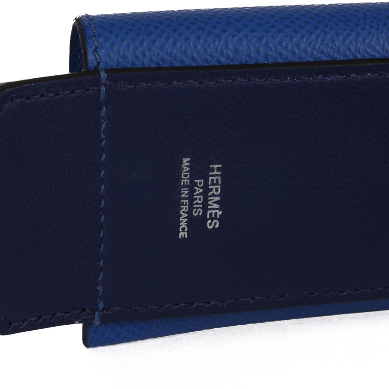 HERMÈS Bleu Saphir Swift Leather and Blue Zellige Epsom Leather Kelly Pocket  Strap For Sale at 1stDibs