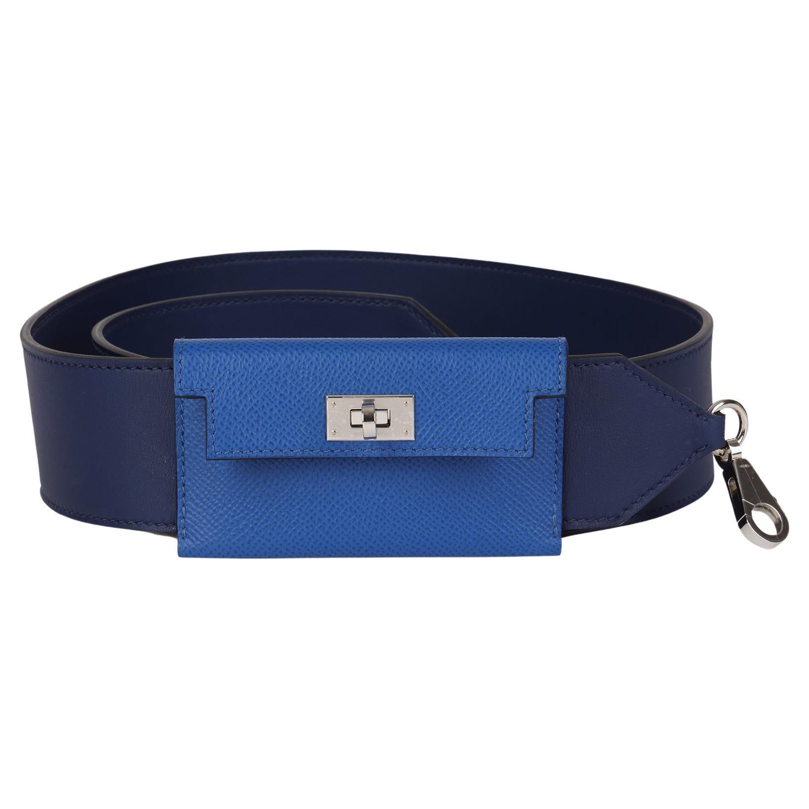 HERMÈS Bleu Saphir Swift Leather & Blue Zellige Epsom Leather Kelly Pocket Strap