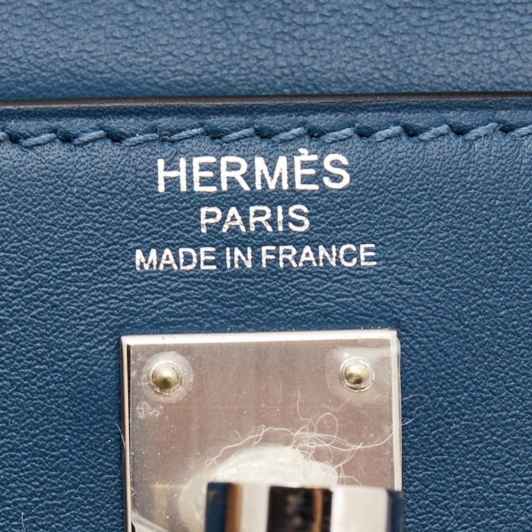 Hermes Bleu Saphir Swift Leather Palladium Finish Kelly Retourne