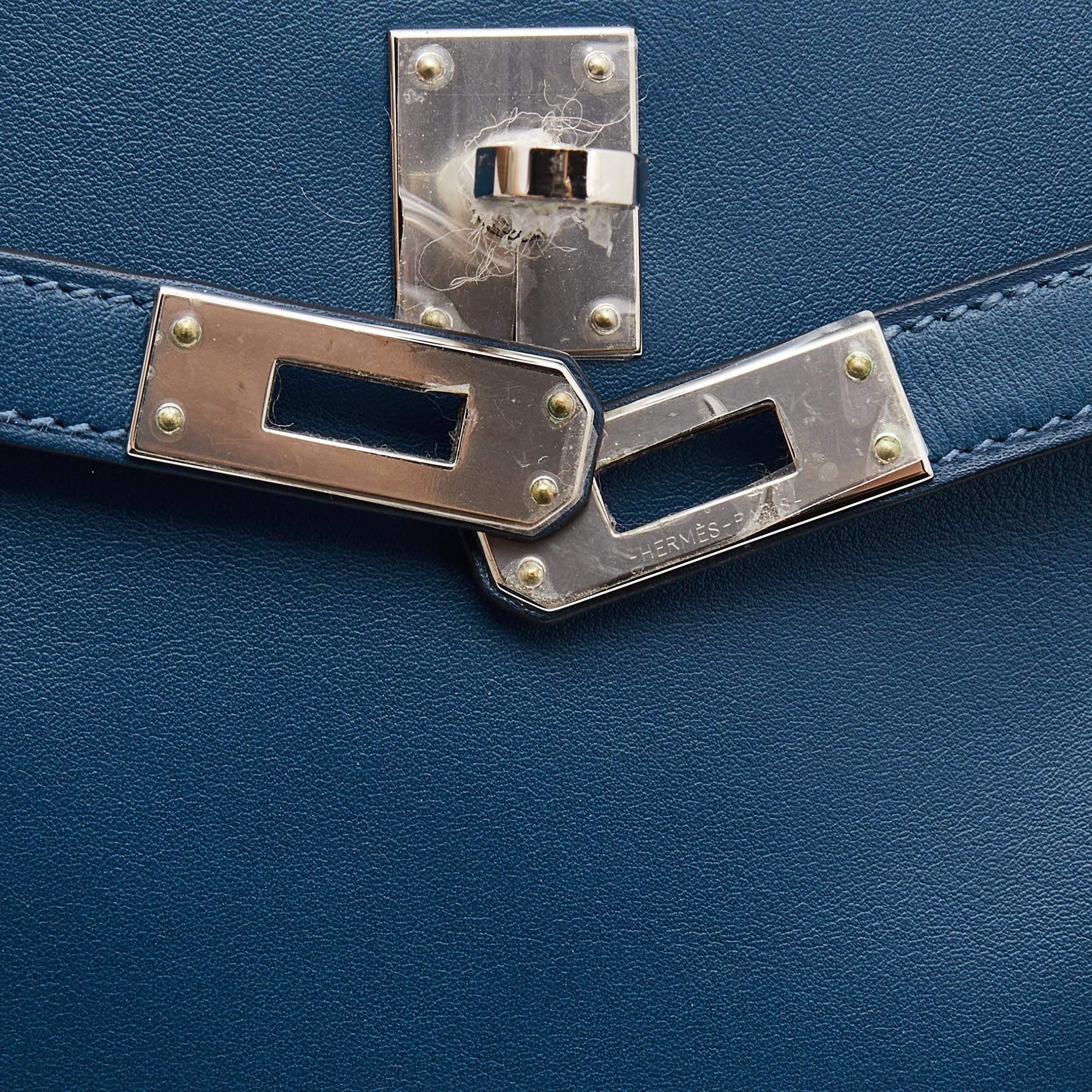 Hermes Bleu Saphir Swift Leather Palladium Finish Kelly Retourne 25 Bag 2