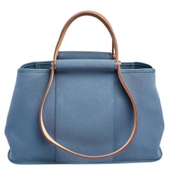 Hermes Bleu Tempete/Natural Canvas Cabag PM Tote Bag