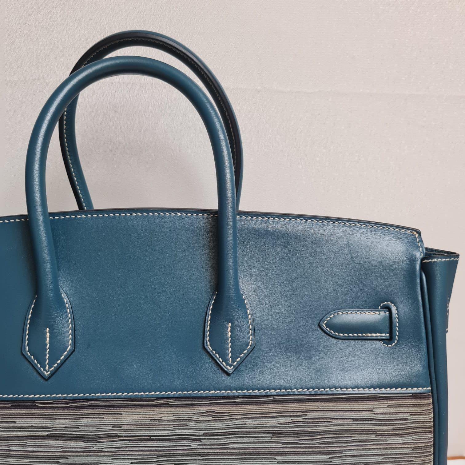 Hermes Bleu Thalassa Vibrato Birkin 35 Bag 6