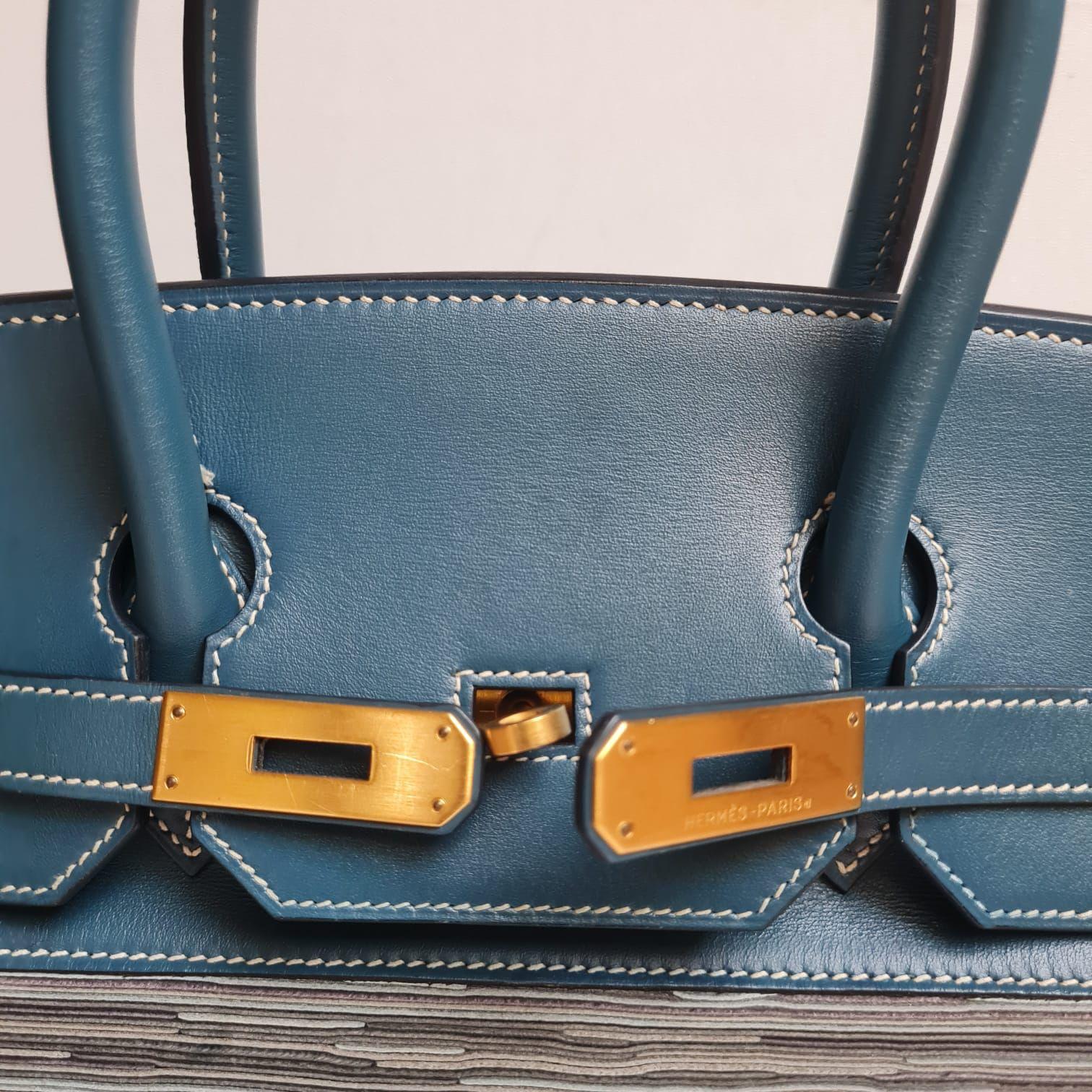 Hermes Bleu Thalassa Vibrato Birkin 35 Bag In Good Condition In Jakarta, Daerah Khusus Ibukota Jakarta