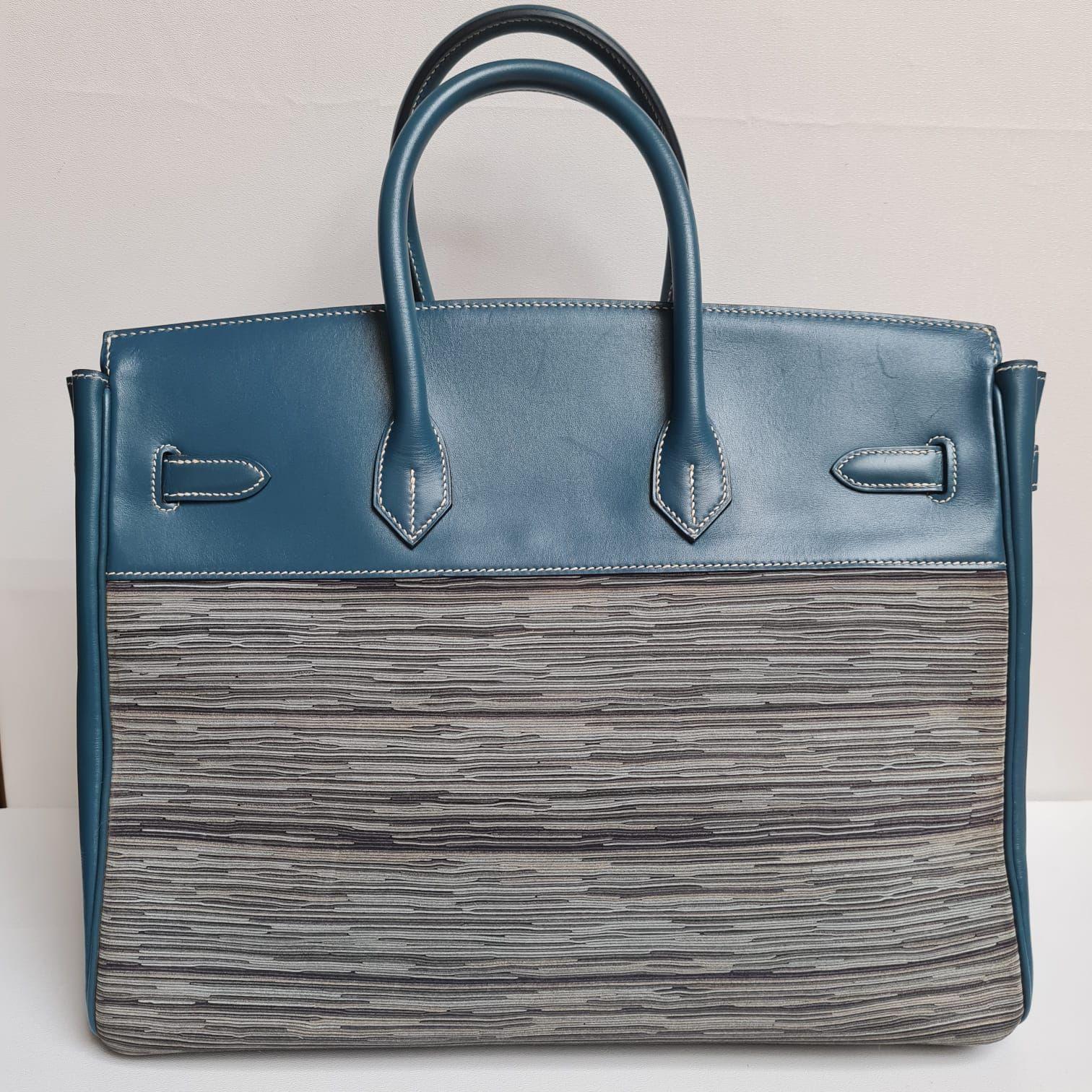 Women's or Men's Hermes Bleu Thalassa Vibrato Birkin 35 Bag