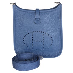 Hermès Bleu Cravate Clémence Mini Évelyne TPM 16 PHW