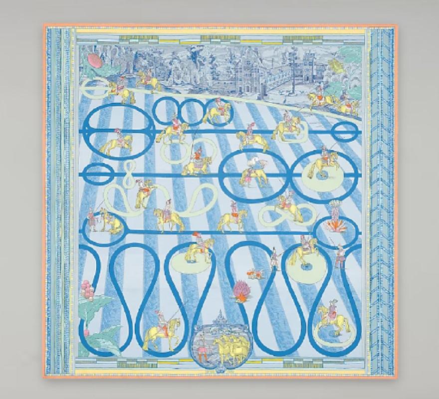 Hermes Bleu, Vert & Rose silk twill Passades et Serpentines double face scarf 90 In New Condition In Nicosia, CY
