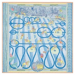 Hermes Scarf Wow Double Face Silk Twill Bleu / Vert / Bleu Dur 90