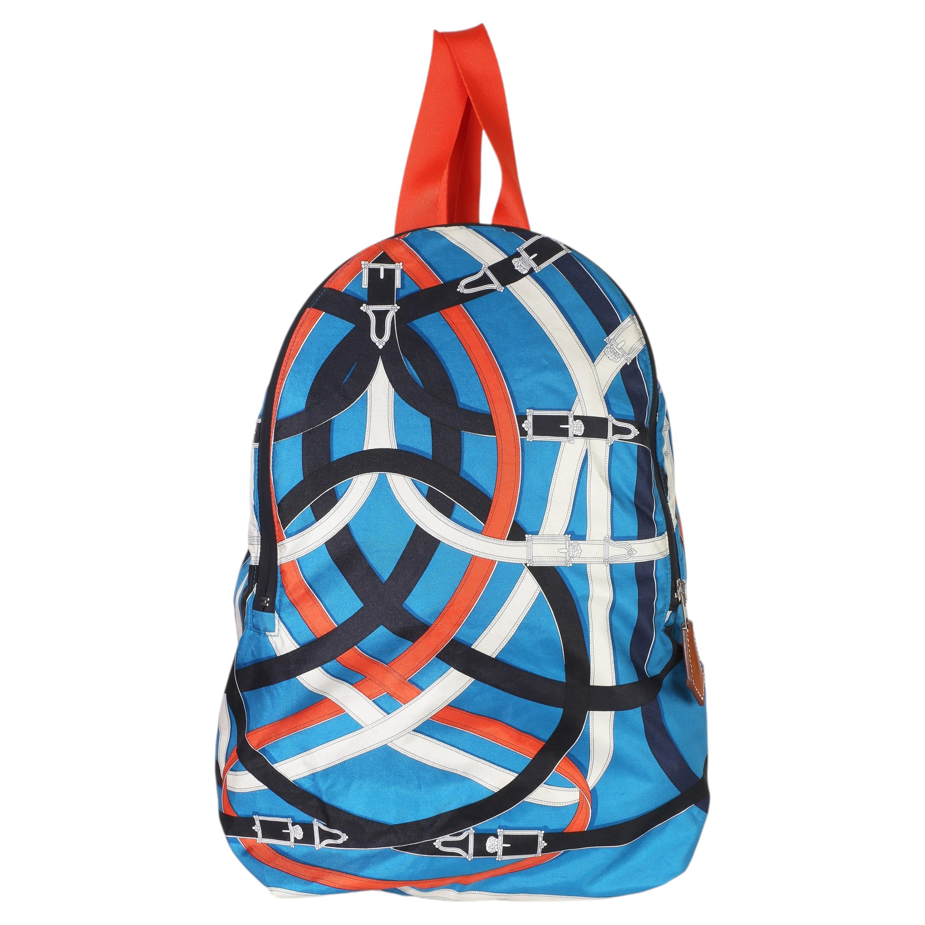 Hermès Bleu Zanibar Multicolor Cavalcadour Airsilk Backpack For Sale