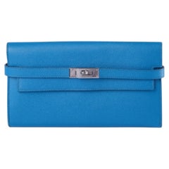 Hermès Bleu Zanzibar Kelly Long Wallet Chevre Leather Palladium Hardware