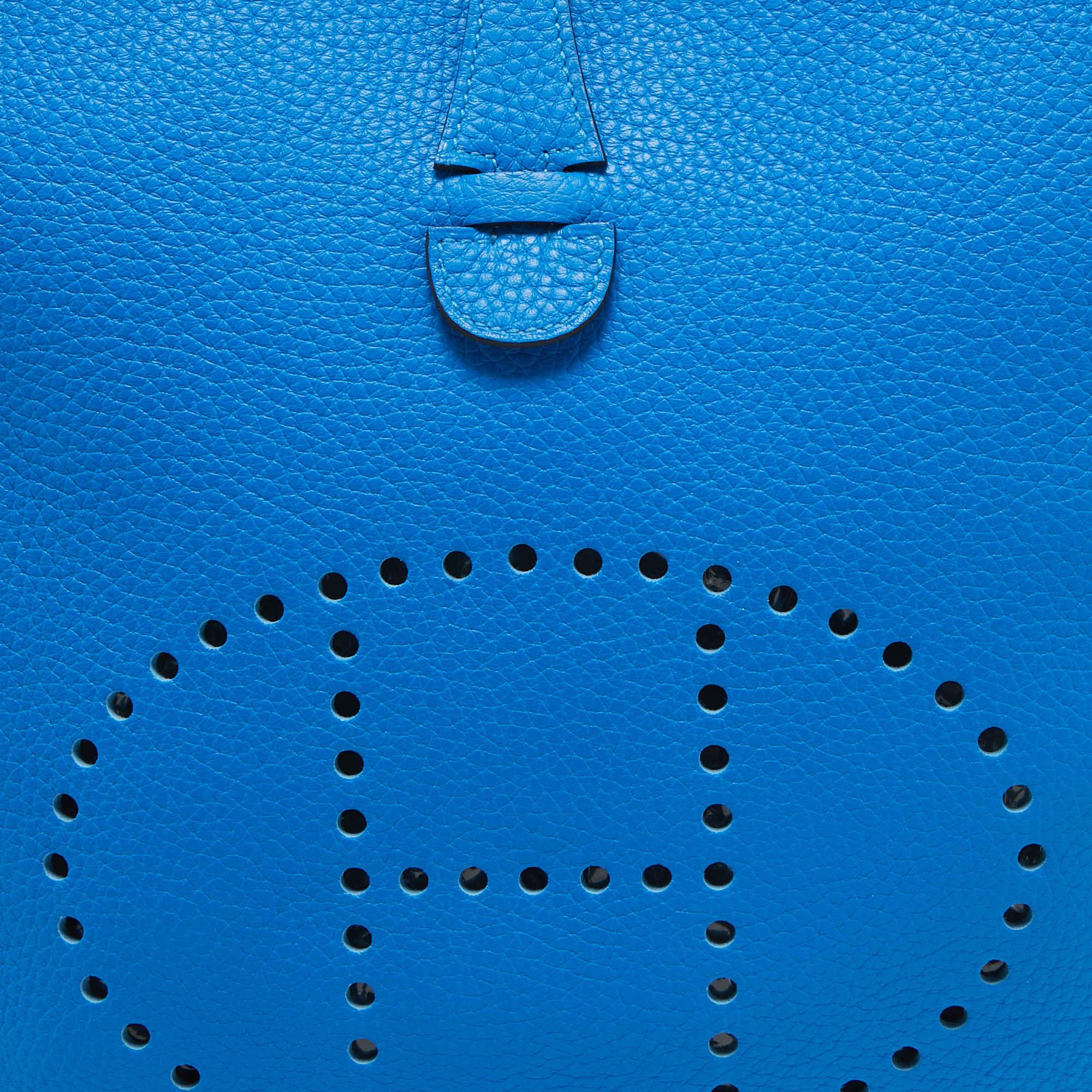 Hermès Bleu Zanzibar Taurillon Clemence Leather Evelyne III PM Bag 3