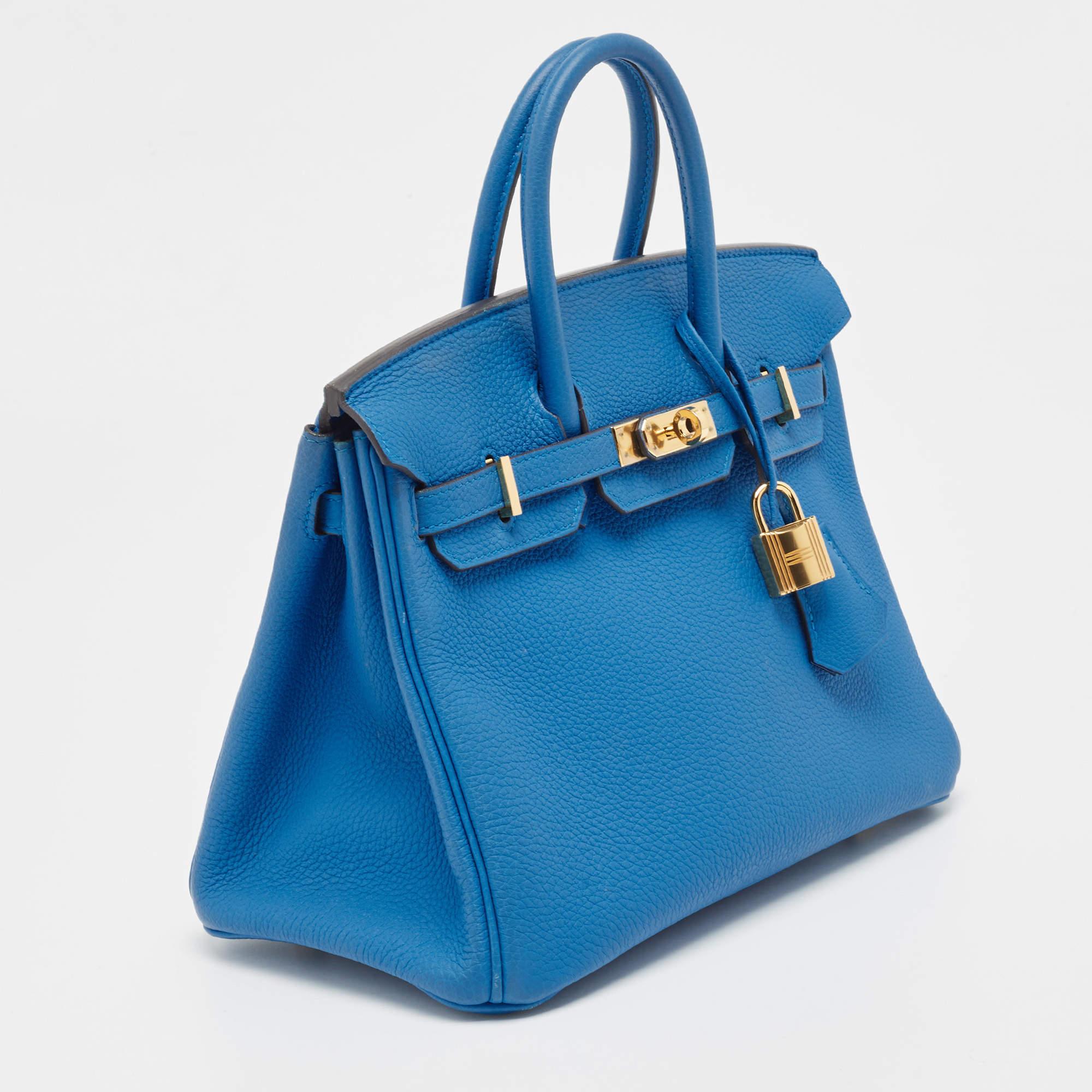 Hermes Bleu Zanzibar Togo Leather Gold Finish Birkin 25 Bag In Good Condition In Dubai, Al Qouz 2