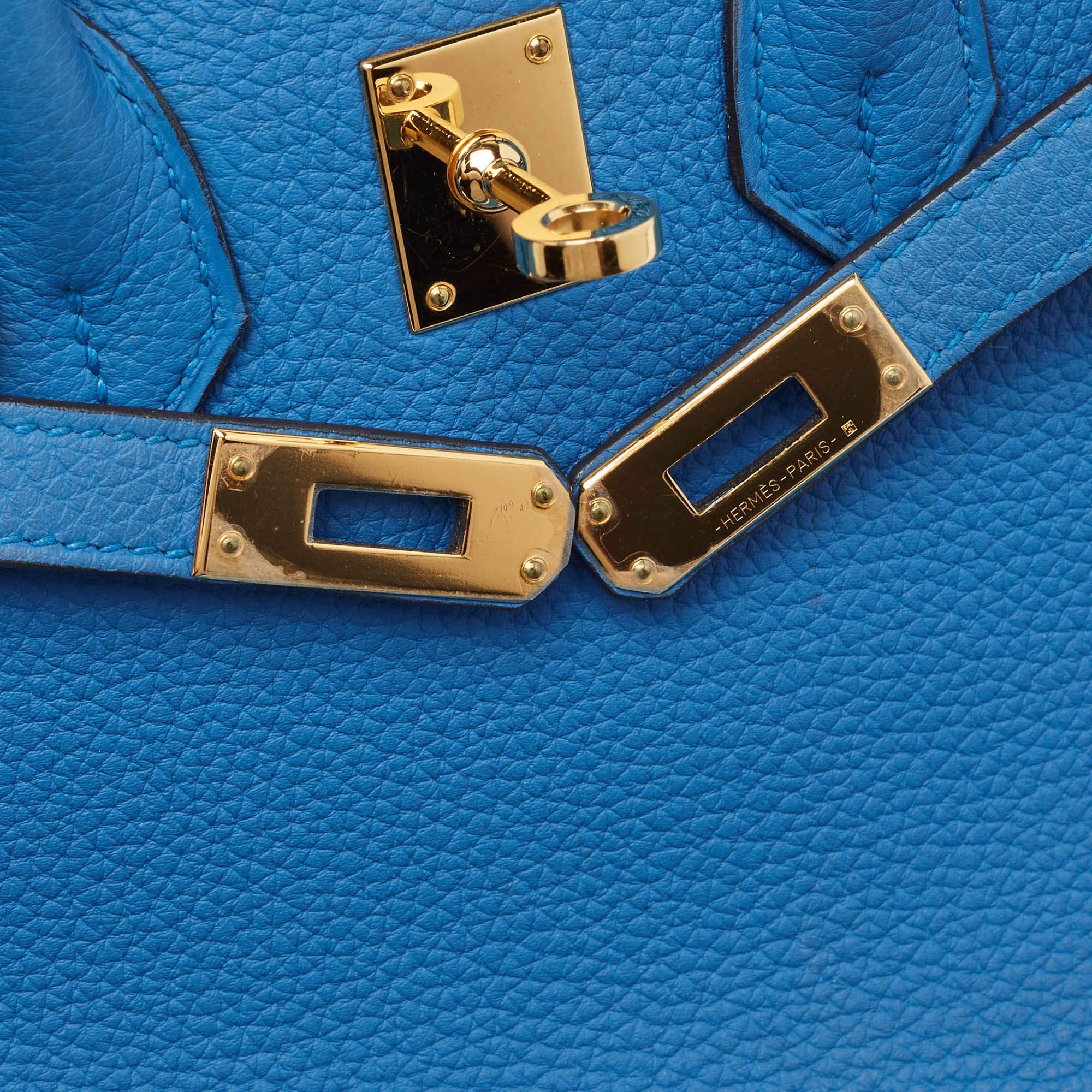 Hermes Bleu Zanzibar Togo Leather Gold Finish Birkin 25 Bag 2
