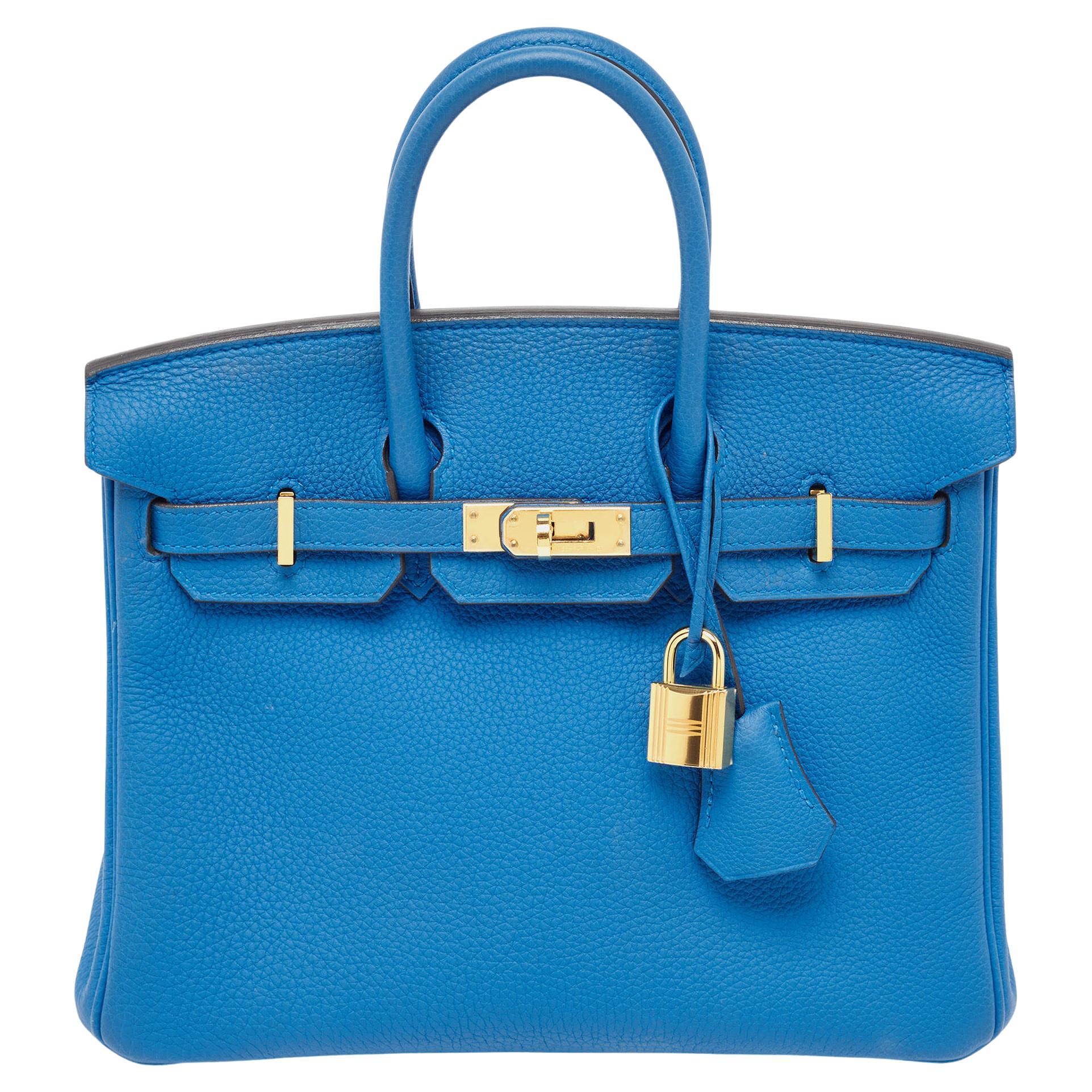 Hermes Bleu Zanzibar Togo Leather Gold Finish Birkin 25 Bag