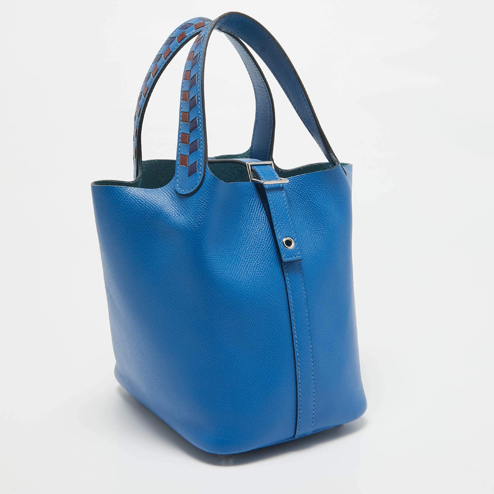 Blue Hermes Bleu Zellige/Bleu Encre/Rouge Epsom Leather Picotin Lock Tressage 18 Bag