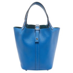 Hermes Bleu Zellige/Bleu Encre/Rouge Epsom Leather Picotin Lock Tressage 18 Bag