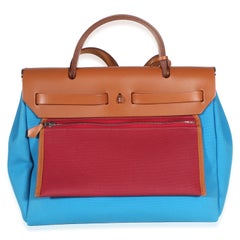 Hermès Bleu Zellige Rouge Grenat Toile Fauve Hunter Verso Herbag Zip 31 PM PHW