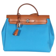 Hermès Bleu Zellige Rouge Grenat Toile Fauve Hunter Verso Herbag Zip 31 PM PHW