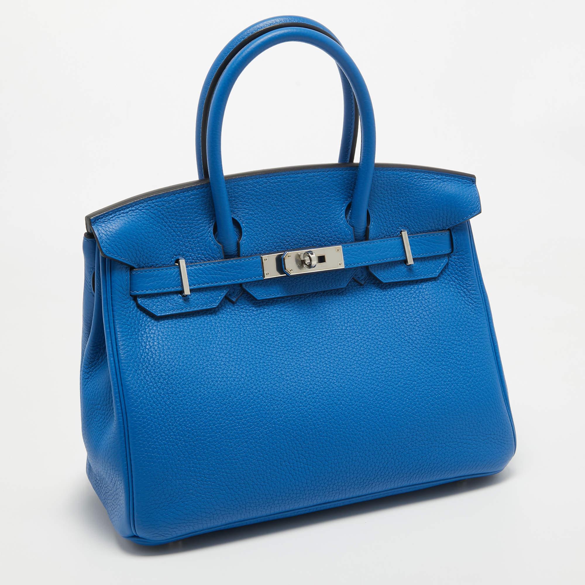 Hermes Bleu Zellige Taurillion Clemence Leather Palladium Finish Birkin 30 Bag In New Condition In Dubai, Al Qouz 2