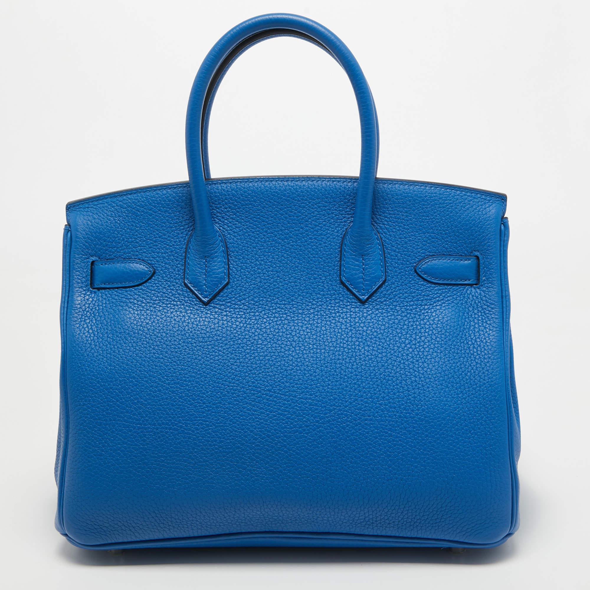 Hermes Bleu Zellige Taurillion Clemence Leather Palladium Finish Birkin 30 Bag 1