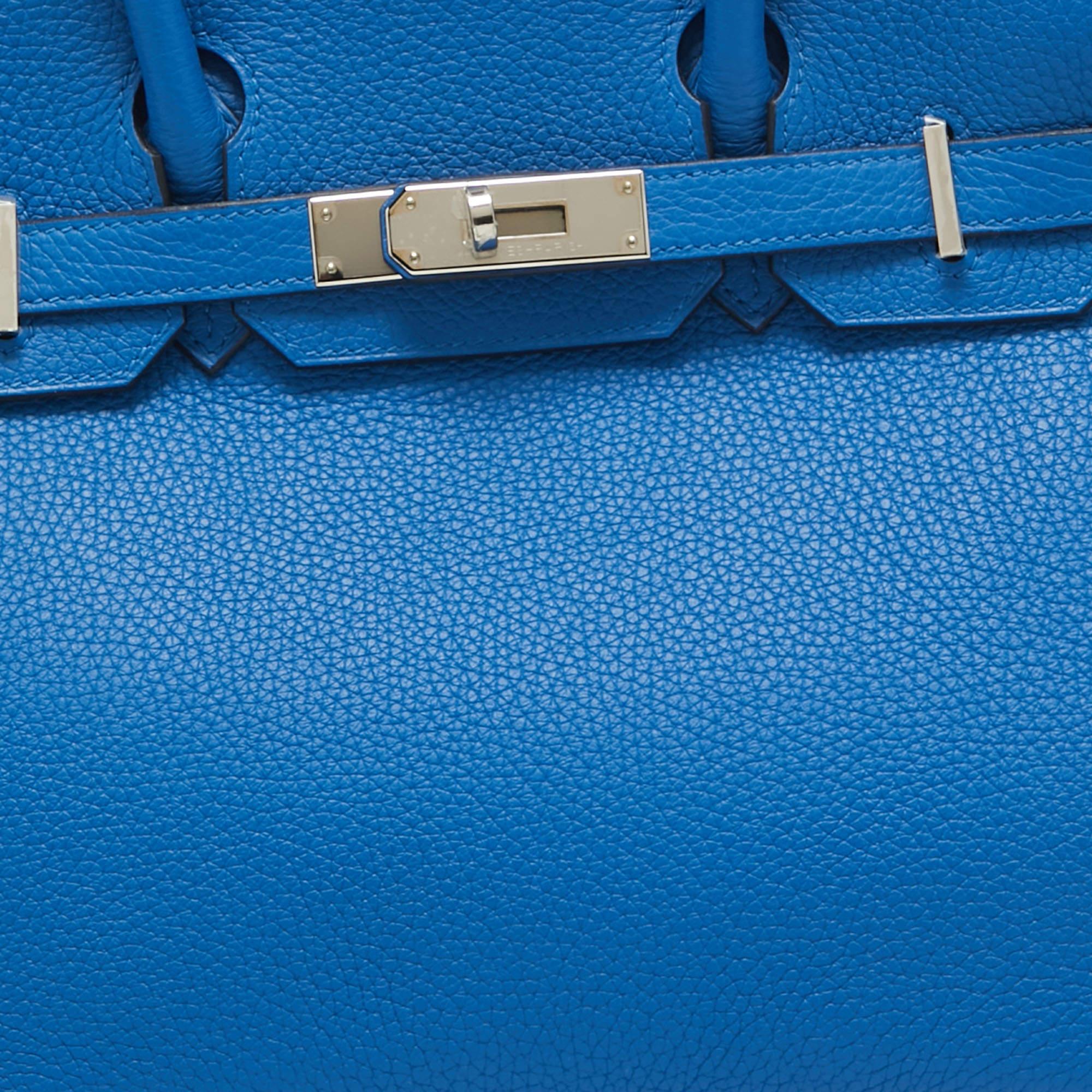 Hermes Bleu Zellige Taurillion Clemence Leather Palladium Finish Birkin 30 Bag 2