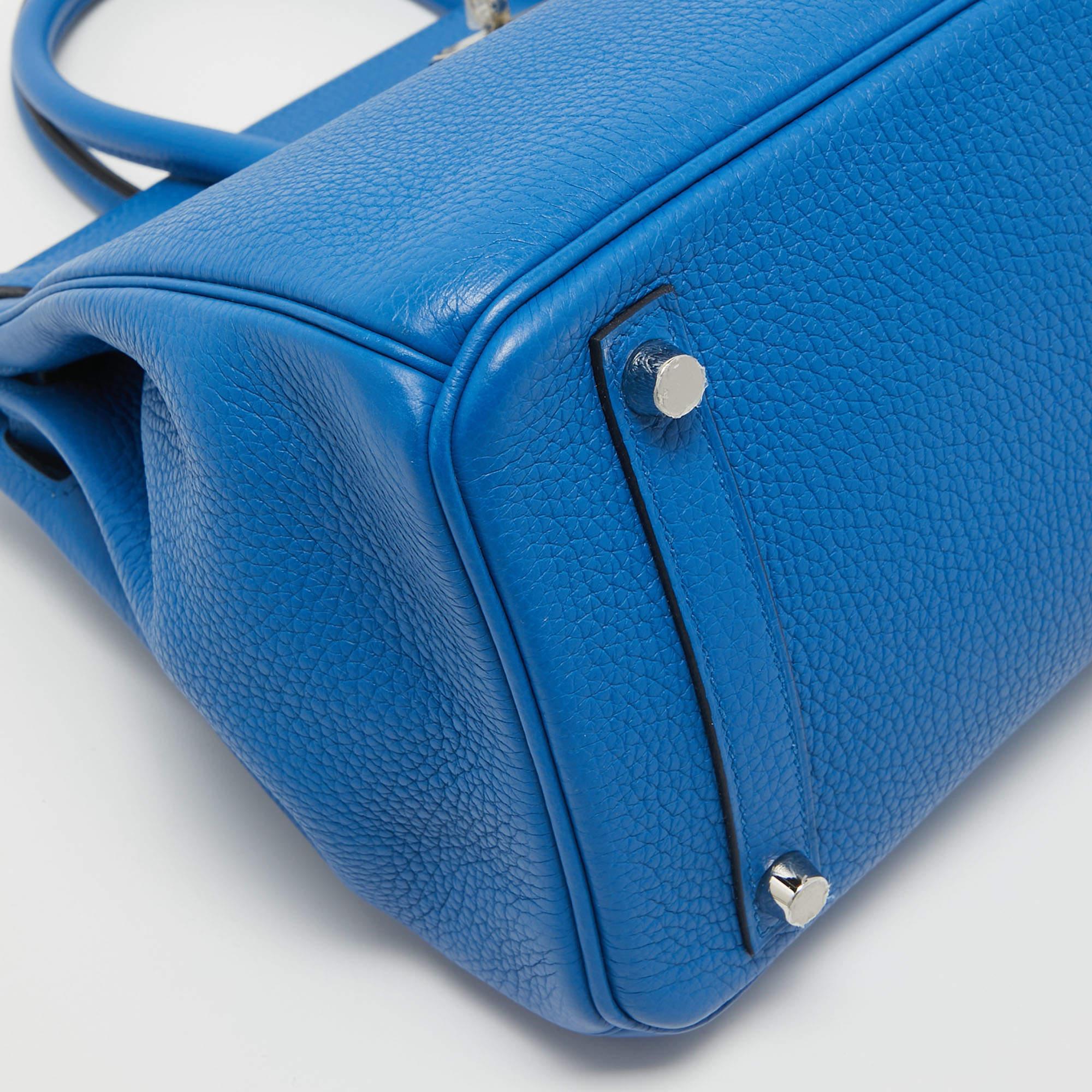 Hermes Bleu Zellige Taurillion Clemence Leather Palladium Finish Birkin 30 Bag 4
