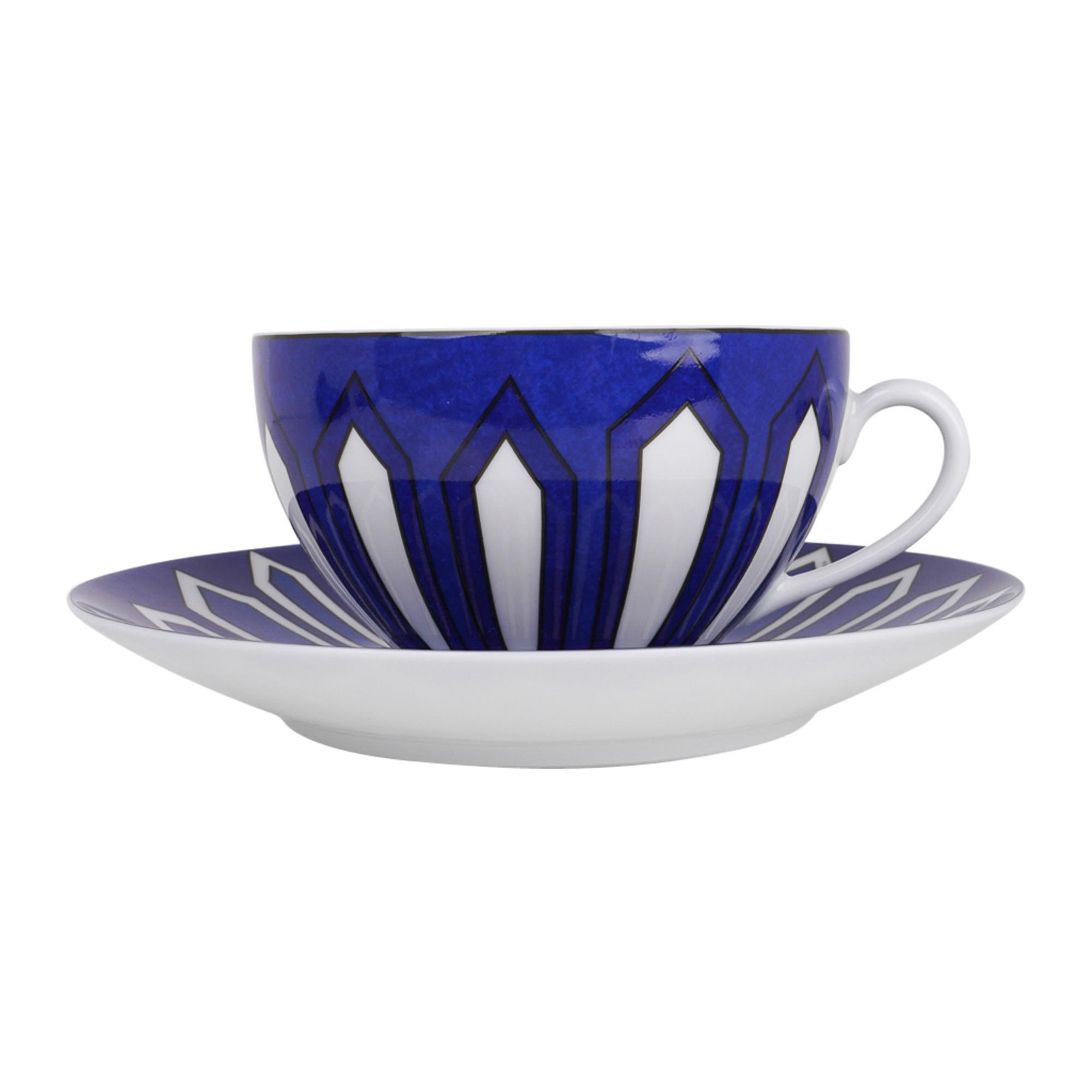 Purple Hermes Bleus D'Ailleurs Breakfast Cup and Saucer New w/Box