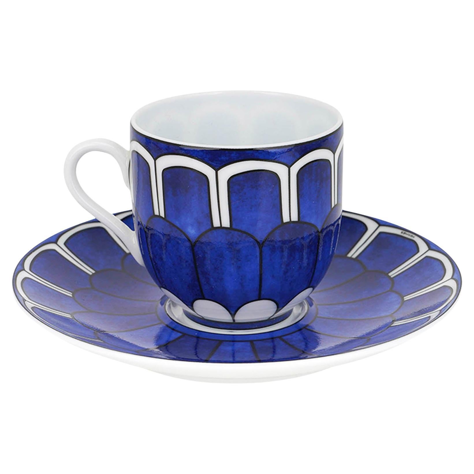 Hermes Bleus d'Ailleurs Demitasse (Espresso) Cup and Saucer Set of Six