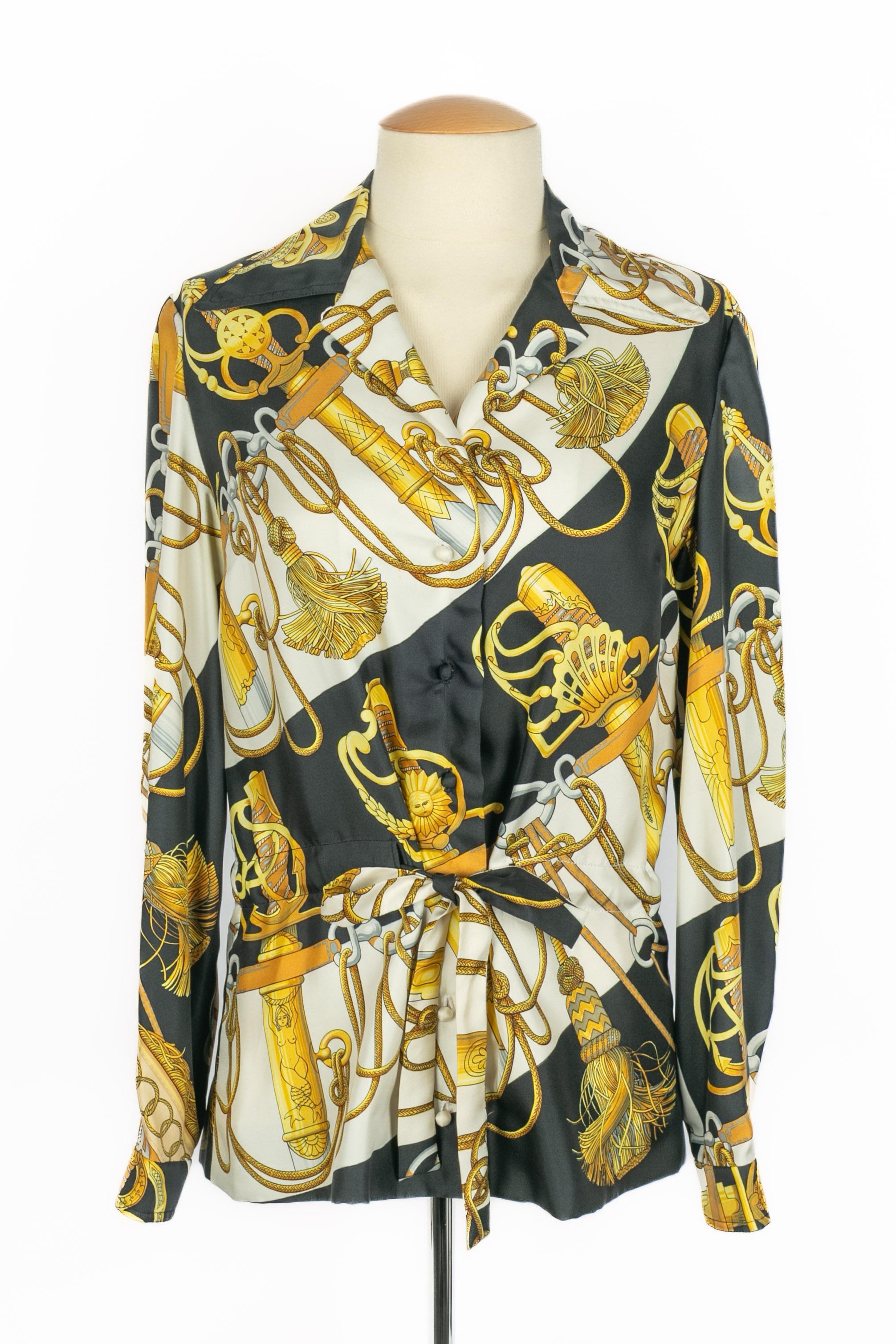 HERMÈS - (Made in France) Silk blouse illustrated with the 