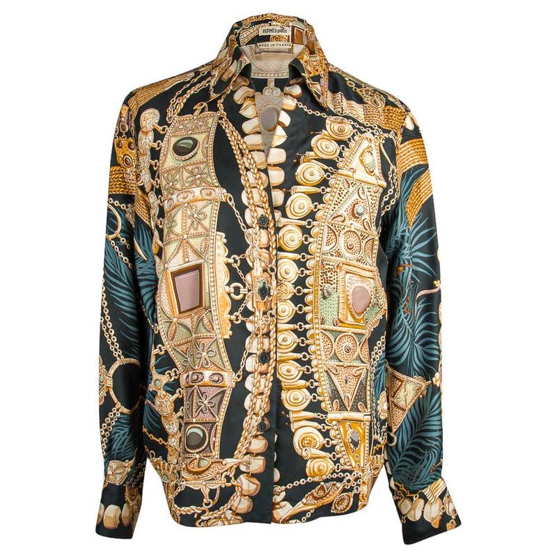 Hermes Men's Embroidered Polo Shirt Vert Vif Short Sleeve L For Sale at ...