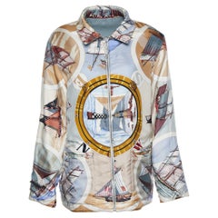Hermes Blu Sailboat & Lighthouse Printed Silk & Cotton Reversible Jacket M