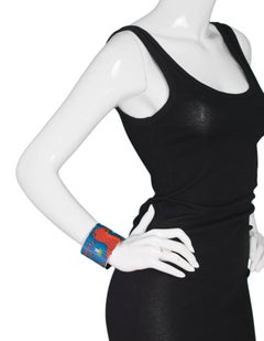 Hermes Blue & Orange Extra Wide Enamel Les Leopards Bangle Bracelet Sz 65