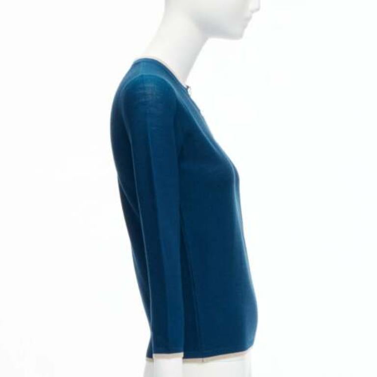 HERMES blue 100% virgin wool H logo buttons knitted polo shirt FR34 XS In Good Condition In Hong Kong, NT