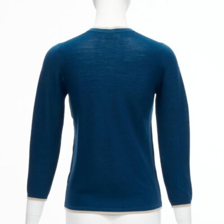 Women's HERMES blue 100% virgin wool H logo buttons knitted polo shirt FR34 XS