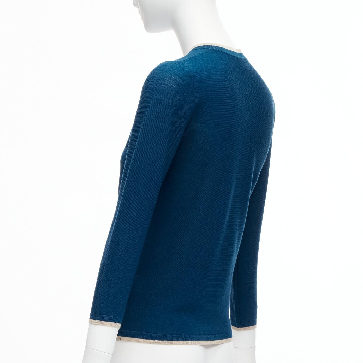 HERMÈS polo tricoté bleu 100 % laine vierge avec boutons à logo H FR34 XS en vente 1