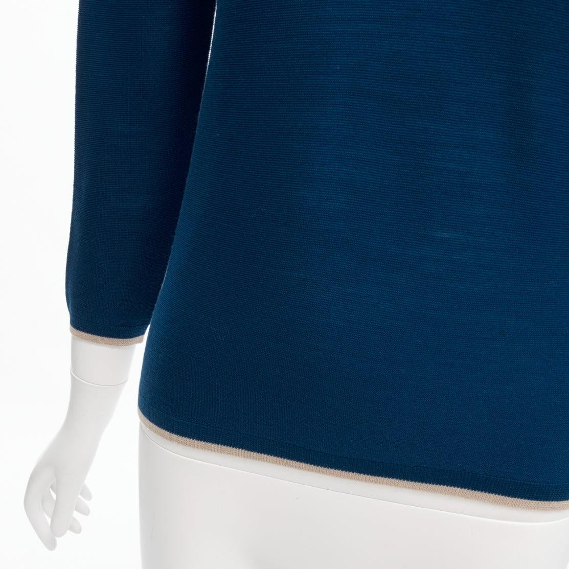 HERMÈS polo tricoté bleu 100 % laine vierge avec boutons à logo H FR34 XS en vente 2