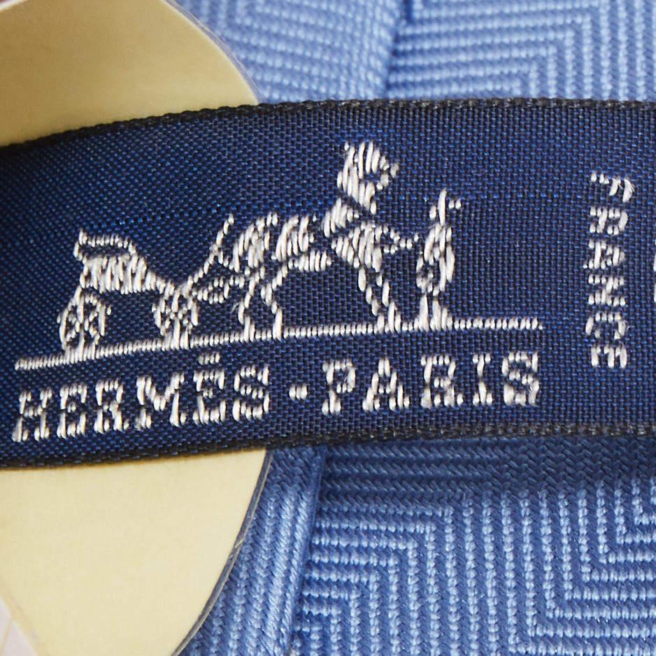 Men's Hermes Blue 7 Chevron Recto Verso Silk Slim Tie