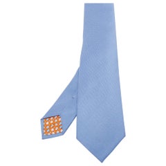 Hermes Blue 7 Chevron Recto Verso Silk Slim Tie