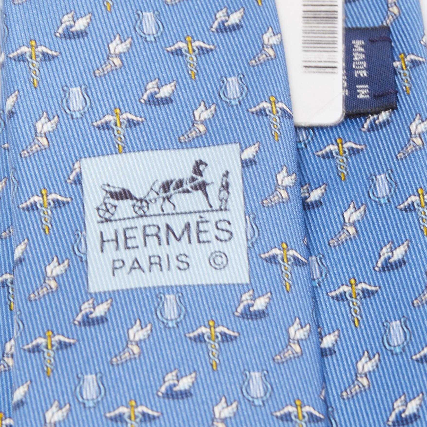 Men's Hermès Blue 7 H Flying Hermès Silk Slim Tie