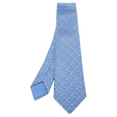 Hermès Blue 7 H Flying Hermès Silk Slim Tie