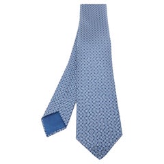 Cravate slim en soie imprimée Hermès Blue 7 H Maillon