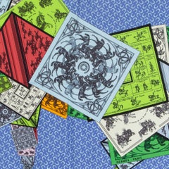 Hermes blue A CHEVAL SUR MON CHEVAL 90 silk twill Scarf