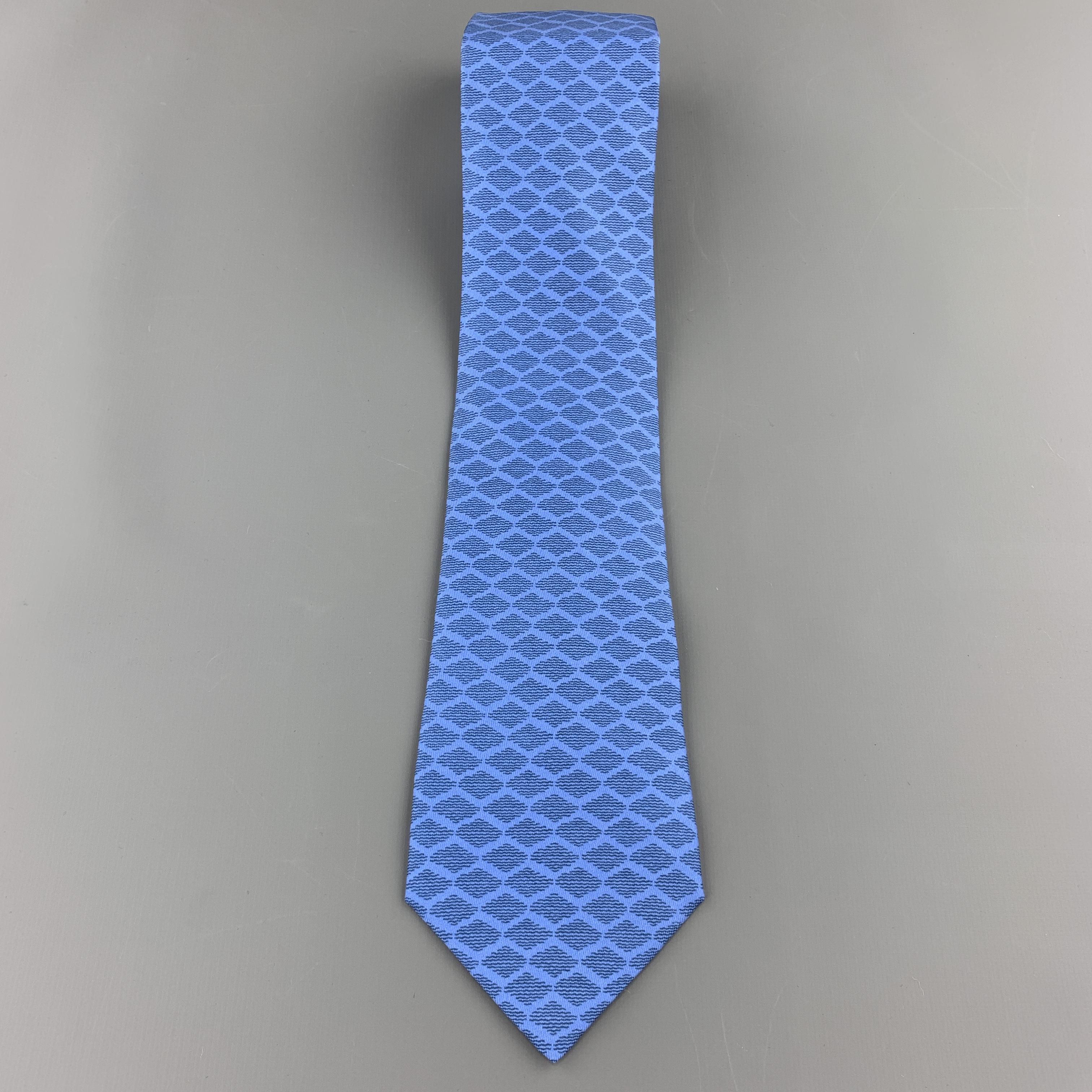 HERMES Blue Abstract Print Silk Tie In Excellent Condition In San Francisco, CA