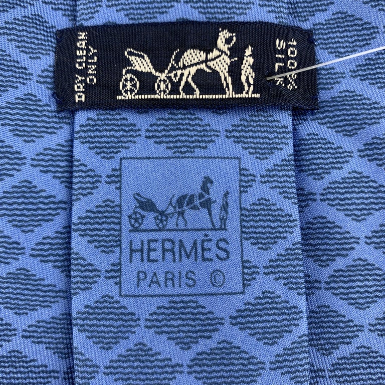 HERMES Blue Abstract Print Silk Tie For Sale at 1stdibs
