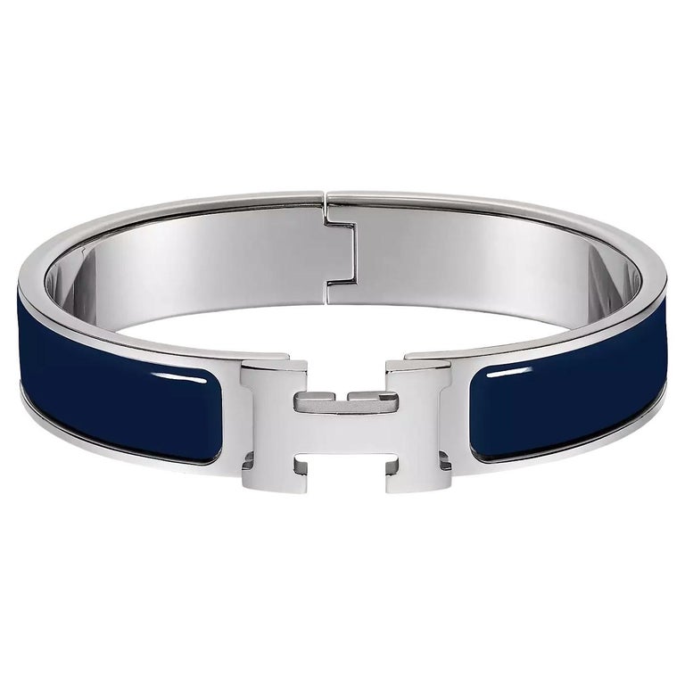 Hermes Blue Abyss Palladium Clic H Bracelet PM For Sale at 1stDibs