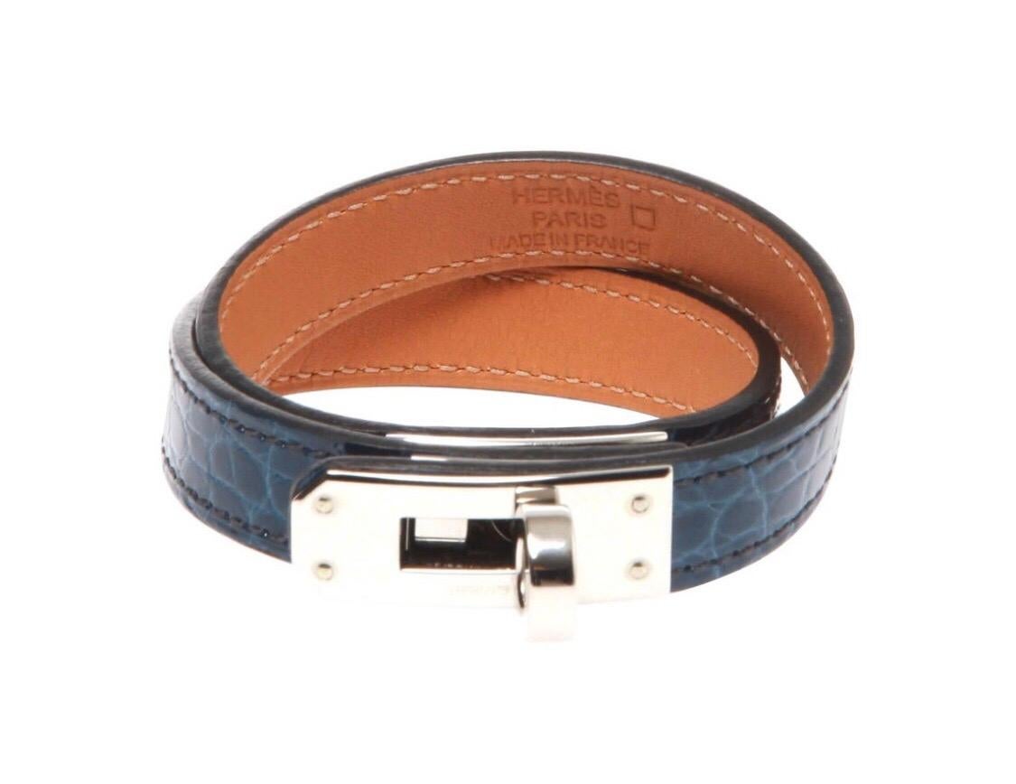 Women's or Men's Hermes Blue Agate Alligator Kelly Double Tour Bracelet