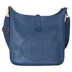 Hermès Blue Agate Clemence Evelyne 33 GM GHW