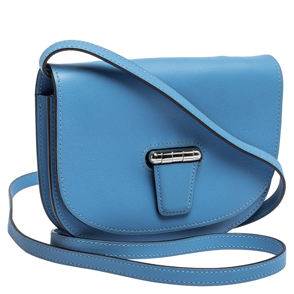 Women's Hermes Blue Agate Swift Leather Mini Convoyeur Bag