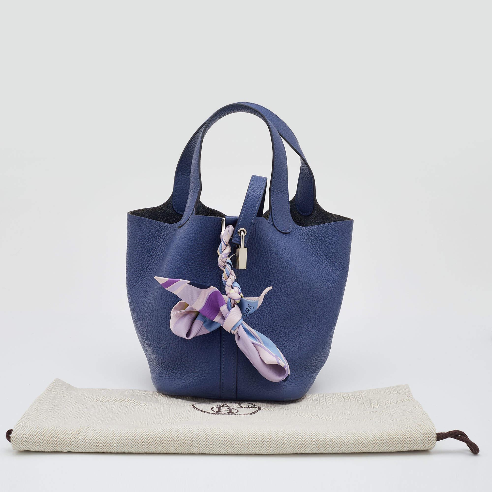 Hermes Blue Agate Taurillion Clemence Leather Picotin Lock 18 Bag 8