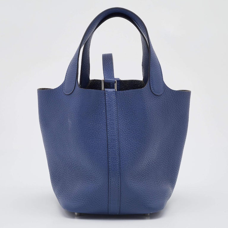 Hermes Picotin Lock 18 Bag In Blue Agate Clemence Leather 